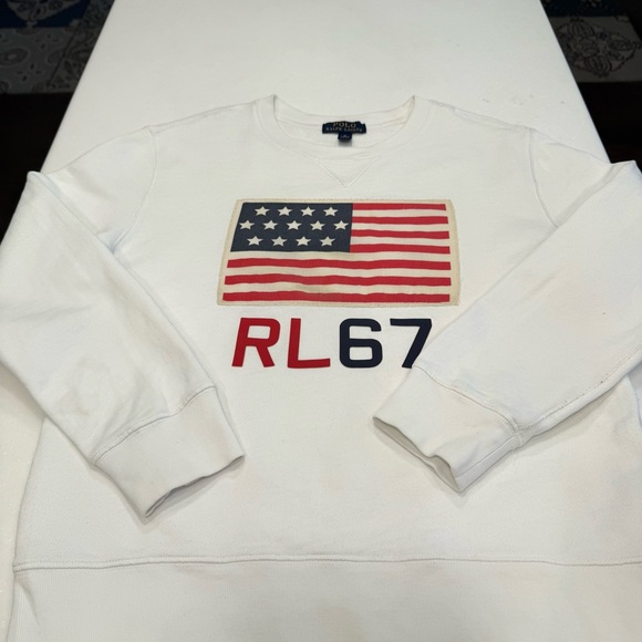 Polo Ralph Lauren’s Unisex Kids Pullover Sweatshirt W/ Fabric Flag & RL67 Sz M - Picture 10 of 12